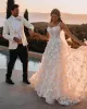 Romantic Lace A Line Wedding Dresses For Summer Garden Beach Boho Bridal Gowns Sexy Spaghetti Straps Backless Robe de BC14812