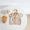 INS baby kids clothing sweater Vest O-neck Knit Beige Flower Embroidery Cardigan sweater 100% Cotton