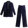 Costumes pour femmes Blazers velours Blazer femmes Vintage bleu femme automne 2022 à manches longues bouton veste tenue de bureau élégant femme costume