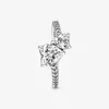 Dubbel hart sprankelende RING Echt sterling zilver met originele doos voor Pandora Fashion Wedding Party Sieraden voor vrouwen CZ Diamond Girlfriend Gift Verlovingsringen