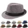 Wide Brim Hats Retro Men Fedoras Top Jazz Felt Hat Vintage Couple Cap Summer Bowler British Sun Breathable Linen