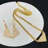 Chic Triangle Diamond Golden Necklaces Designer Triangular Earrings Metal Chain Necklaces Jewelry Sets With Box