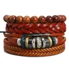 New Bracelet Set Braided Wrap Leather Bracelets for Men Vintage Life Tree Letter Charm Wood Beads Ethnic Tribal Wristbands