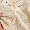 Ins urocza zimowa dziewczyna odzież kardigan dzieci regularne rękawowe kwiecistą haft haftowy khaki swetry ubrania dla niemowląt 100% bawełny