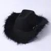 Boinas Puloru Fluffy Feather TRIM CHAPO DE COWBOY PARA MULHERM MULHER BRIM BENDENDO CAI