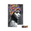 Schilderijen Afrikaanse zwarte vrouw Graffiti Art Posters en prints Abstract Girl Canvas on the Wall Pictures Decor Drop levering Huis Gar Dhkb3