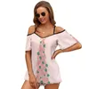 T-Shirts für Damen, Flamingo-Weihnachtsbaum, Damen-T-Shirt, Sommer, modischer Druck, Blumenmuster, V-Ausschnitt, Reißverschluss, T-Shirt, hohler Pullover, Damen-Top