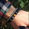 Beaded Strands Fashion Men Lava Beads Bracelets Black Volcanic Rock Tiger Eyes Energy Stone Handmade Buddha Prayer Beaded For Drop Otzla