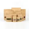 100 pcs/lot Kraft Paper Bag Zipper Stand up Food Bags Reusable Sealing Pouches with Transparent Window Bags