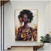 絵画アフリカンクイーンブラックウーマンポスターとプリントリビングルームのためのモダンなキャンバスアートウォールペインティング