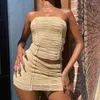 Robes de travail Sexy Plis Mesh Sheer Bustier Tube Top Hors Épaule Dos Nu Recadrée Et Skinny Mini Jupe 2 Pièces Ensemble Femmes Été