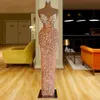 New Design Champagne Prom Dresses Beading V Neck Party Dresses Sequined Mermaid Custom Made Evening Dress