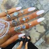 Cluster Rings Bague Femme Vintage for Women Boho Geometric Flower Crystal Knuckle Ring Set Bohemian Midi Finger Jewelry Silver Color