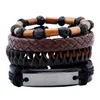 New Bracelet Set Braided Wrap Leather Bracelets for Men Vintage Life Tree Letter Charm Wood Beads Ethnic Tribal Wristbands