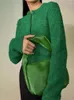 Tricots pour femmes dames vert polaire Texture Cardigan Style français accrocheur mode couleur Chic pull à manches longues femme hauts courts