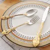 Servis uppsättningar klassiska designer bestick set av hög kvalitet gyllene middag full knivgaffel kök rostfritt stål assiettes hem