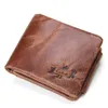 Echte gekke paardenleer Men Wallets Vintage Trifold Wallet Zip munt Pocket Pasour purn -lederen portemonnee voor heren GMW009283F