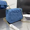 Channelbags Pearl Chanei Quality Ball High Gold Crush Denim Bags Mini Flap Square quiltad GHW Crossbody Justerbar axelband Vanity Cosmetic Case Ladies Handb