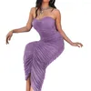 Casual Dresses Women Sexy Off Shoulder Backless Ruched Bodycon Female Bandeau Strapless Summer Club Pleated Sheath Midi