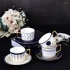 Mokken Retro Ceramic Cup en Saucer Set Coffee China Bone Milk Tea Drinkware 300 ml Home Kitchen Mok Sets