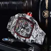 Ny topp lyxiga herrklocka kvarts kronograf Swiss R Men's Ice Out Hip Hop Rubber Strap Sports Men's Watch195m