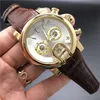 Men's automatic high quality watches black leather strap gold stainless steel dial quartz fashion watch 5ATM waterproof suita233W