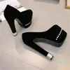 Chaussures habillées strass mariage fiançailles élégant bout rond pompes pour femmes talons hauts épais femme plate-forme femme peu profonde