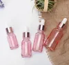 wholesale Cherry Pink Glass Essential Oil Perfume Bottle Liquid Reagent Pipette Dropper Bottles with Rose Gold Cap High Quality