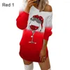 Robes décontractées robe d'automne élégante Verre de vin doux Noël Femmes mignonnes pour travailler printemps