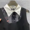 Runway Dresses Designer Milan 2023 Ny Spring Summer Lapel Neck ärmlöst panelerade märke samma stil 59nf