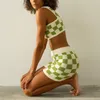 Women's Tracksuits Women Knitted Shorts Set Summer Print Sports Suit Tracksuit Sexy Beach Outfits High Waist Two Piece