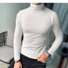 T-shirts Femmes Automne Hiver Slim Fit Solide Hlaf Col Roulé Velours Pour Hommes Vêtements À Manches Longues T-shirts Occasionnels Homme Ropa Hombre E936