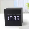 Escritorio Relojes de mesa Reloj de cubo de madera Pantalla LED moderna Usb Voz Alarma digital Despertador Control luminoso Entrega de gota Inicio Gar Dhc8N