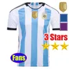 3スターアルゼンチンサッカージャージープレーヤーファンバージョン22 23フットボールシャツ2022 Di Maria J.Alvarez De PaulチームMbappe Griezmann Giroud Kids Kit Uniforms Socks