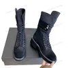 Famous Designer Womens Horsehair Cowhide Chunky Heels Lace-up Round Toes Classic Black Metal Letters Knight Western Snow Boot Fashion