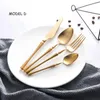 Dijkartikelen Sets Europees Matbushed Bushed Knife Roestvrij staal Small Taille Lepel AFBEELDING STRUKKEN UPSCHAP STEAK EL Western Style Fork 4pcs