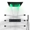 Matte Black Shower Head Set Overhead Rain Waterfall Atomizing shower system LED Colorful Remote Control