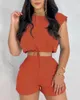 Kadınların Trailsuits 2pcs Giysiler Takım Kısa Tişört Tee Elastik Bağlı Ayrıntılı Detay Üst Şüpheler Set Kadın Yaz Bahar Gündelik Düz Renk