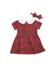 Girl Dresses Toddler Baby Girls Plaid Print Clothes Set Short Sleeve Lapel Neck Front Button Dress Bow-knot Headband For Summer 0-2T