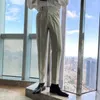 Мужские костюмы Мужские осенние мужские деловые классические брюки Однотонные темпераментные брюки Британский повседневный тонкий костюм с высокой талией Свадьба