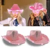 Berretti con paillettes LED Cappello jazz Rosa Cowgirl Cowboy occidentale Performance lucida Danza con tesa arrotolata per feste