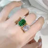 Anelli a grappolo Luminoso di alta qualità Retro Smeraldo Malachite Verde Zircone Diamante Apertura Anello regolabile per le donne Regali di gioielli per banchetti nuziali