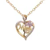 Collier femme forme coeur or fleur maman pendentif cristal Zircon cadeau fête des mères