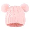 Nouveau-né bébé enfants filles garçons automne hiver chaud tricoté chapeau fourrure boules pompon solide chaud mignon belle bonnet casquette cadeaux