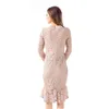 Casual Dresses Women Dress Fashion Slim Fit Round Neck Long Sleeve Lace Hollow Out Knee Length Mermaid For Office Lady