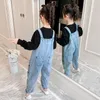 Clothing Sets Girls Set Denim Jumpsuit T-Shirt For Overalls Jeans 2Pcs Kids Teenager Rompers Outfits 4 5 6 7 8 9 10 11 12 13Yrs