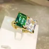 Anelli a grappolo Luminoso di alta qualità Retro Smeraldo Malachite Verde Zircone Diamante Apertura Anello regolabile per le donne Regali di gioielli per banchetti nuziali