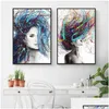 Paintings Modern Abstract Wall Art Colored Hair Woman Canvas Painting Figure Posters And Prints Hanging Pictures For Living Room Dec Dh0Yv