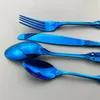 Ensembles de vaisselle 16 pièces ensemble de couverts bleus fourchettes couteaux cuillères cuillère à thé couverts cuisine dîner 18/10 vaisselle en acier inoxydable