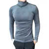 Women's T Shirts Autumn Winter Slim Fit Solid Hlaf Turtleneck Velvet For Men Clothing Long Sleeve Casual Tees Homme Ropa Hombre E936